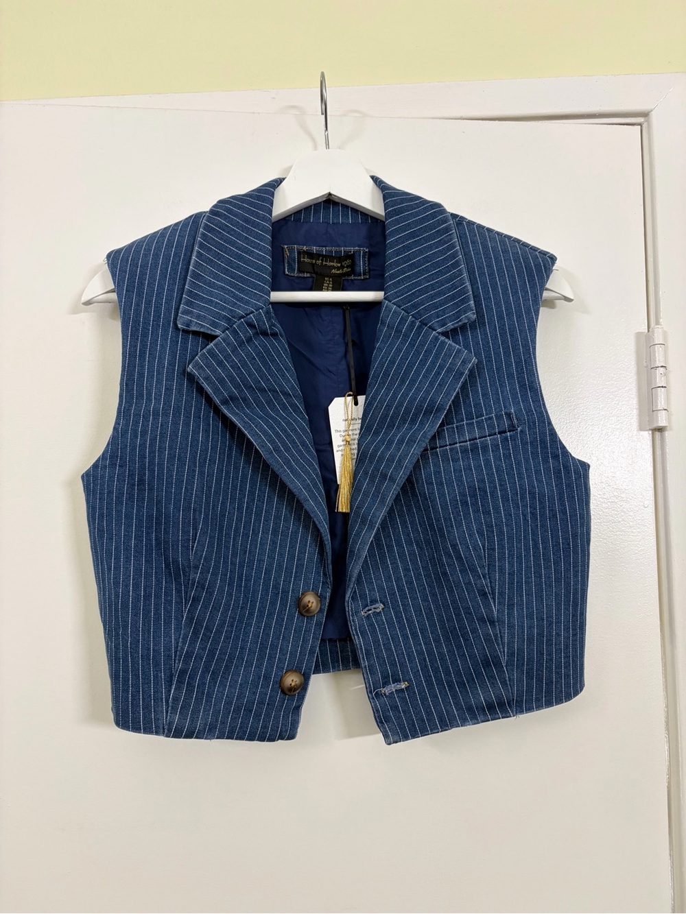 NWT House of Harlow 1960 Pinstripe Denim Vest Wide Leg Jeans Matching Set Size 6 - Picture 2 of 15